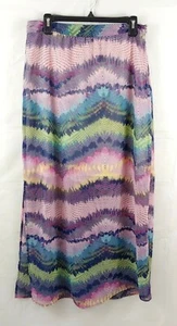 Olive & Oak Midi Skirt Sz Large Colorful High Low Lined Stretch Waist Side Slit - Picture 1 of 8