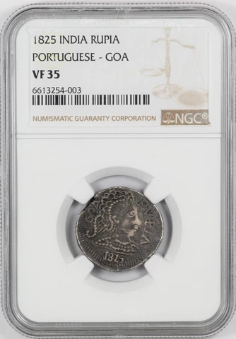 NGC VF35 1825 Portuguese India GOA Rupia Joao VI Silver Coin Cover