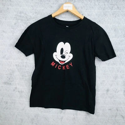 Disney Mickey T-Shirt Femme XS 34 Noir Graphique Col Rond Manches Courtes - Photo 1/4