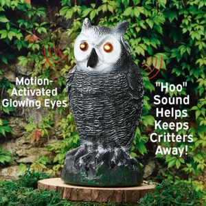 Motion Activated Light & Sound Hooting OWL Garden Statue Outdoor Pest Deterent - Picture 1 of 6