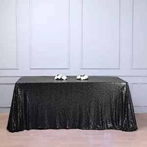 90x156" Black SEQUIN RECTANGLE TABLECLOTH Wedding Party Catering Linens - Picture 1 of 8