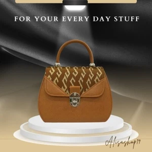 Women Tote Handbag Top Handle PU Leather, Fabric Thai Shoulder Bag Purse Brown - Picture 1 of 7