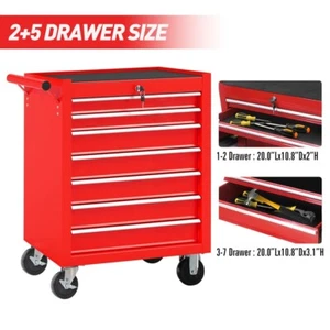 Garage Workshop Rolling Tool Chest 7 Drawers Tool Box with Wheels Key Lockable - Picture 1 of 16