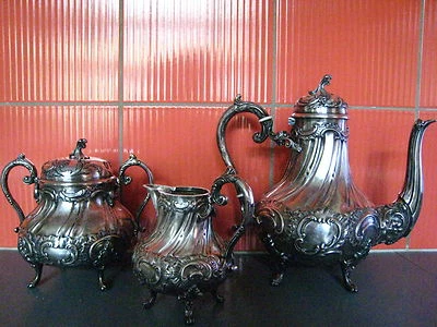 SERVICE à THé ARGENTERIE ancienne signée Victor SAGLIER ART NOUVEAU - Photo 1/2