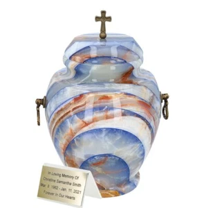Blauwe natuurstenen urn voor as Crematie urn van onyx Massieve urn - Picture 1 of 5