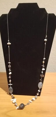 **NOS NYC Long Gun Metal MOP and Natural Stones Necklace** - Image 1 of 4