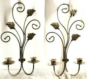 Mid Century Wall Sconces, Candle Holders, Gilt Wrought Metal, Hollywood Regency - Picture 1 of 7