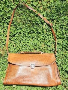 Vintage Brown Genuine Leather Shoulder Handbag - Estate Sale - Picture 1 of 18