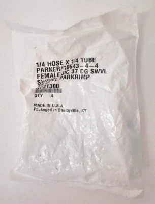 Lot of 4 Parker Parkrimp Swivel Hoses 1/4" Hose x 1/4" Tube 10643-4-4 KP81300 - Image 1 of 4