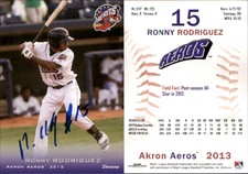 Ronny Rodriguez Signed 2013 Grandstand Akron Aeros #NNO Card Auto AU