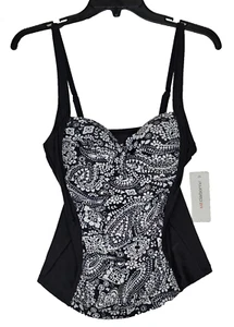 Liz Claiborne Women's Black White Paisley Swim Tankini Top Size 6 $56 Nwt - Picture 1 of 6