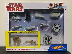 Star Wars - Hot Wheels - Hero & Villain Starships 11 Pack with 2 Exclusives Gold