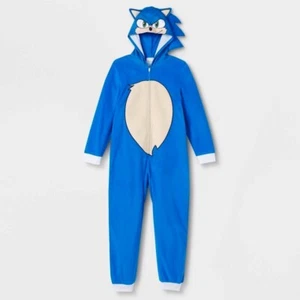 Sz 4-16 Boys Sonic the Hedgehog One Piece Pajamas Hoodie Union Suit Costume XL - Picture 1 of 4