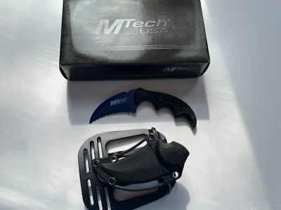 MTech 5" Blue Tactical Serrated Karambit Fixed Blade Neck Knife MT-20-63BL - Image 1 of 4