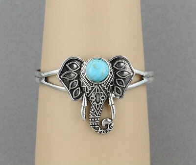 pulsera elefante plata envejecida tronco orejas turquesa cuentas metal brazalete pulsera Foto 1 de 4