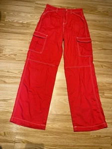 Ladies Retro Style Bright Red Baggy Jeans 28” Waist 32” Leg With Leg Pockets - Picture 1 of 13