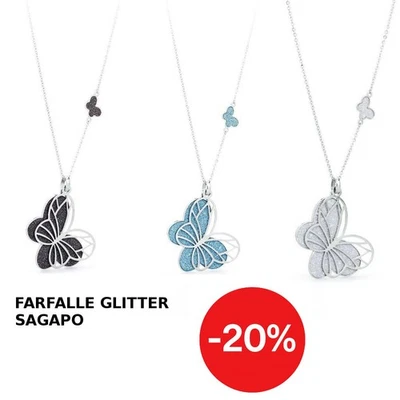Sagapo Collana Lunga Farfalla Acciaio e Glitter SGL02 SGL03 SGL04 S'agapo Donna - Immagine 1 di 2