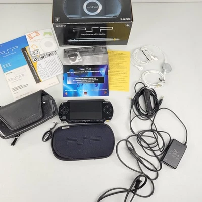 Sony PSP-1000 Black Console - Complete w/Box, Cases, Headphones/Ear Buds, Memory - Image 1 of 4