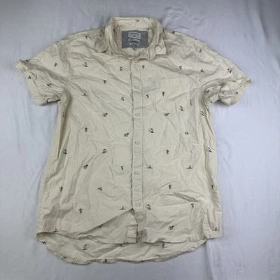 Quiksilver Men's Button Up Casual Shirt Size Large Beige Modern Short Sleeve - Image 1 of 4