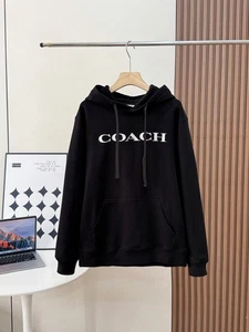 NWT COACH Men's Black signature Hoodies Hat Coat cardigan Organic Cotton - Picture 1 of 9
