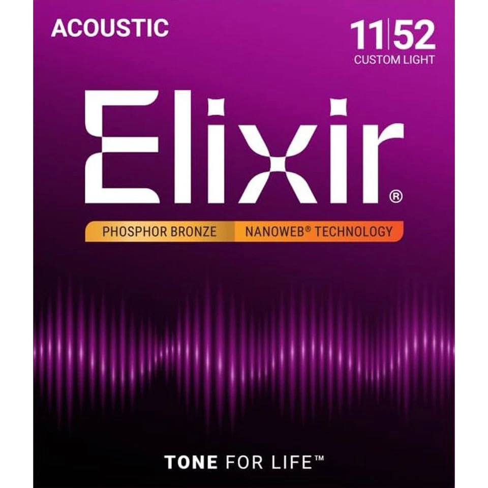 Elixir 16027 Custom Light Phosphor Bronze Nanoweb 11-52