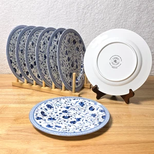 Ralph Lauren Macao Piatti da Insalata in Porcellana Floreale Bianco Blu, Set di 8 Misura 8,5" - Foto 1 di 8
