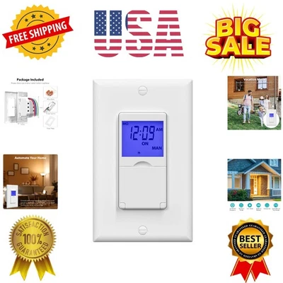 7 Day Programmable in-Wall Timer Switch for Lights, Digital Light Switch Time... - Image 1 of 4