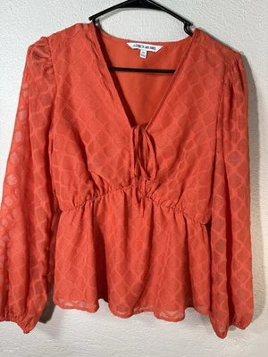 Top boho Elizabeth And James para mujer XS naranja peplum cuello en V manga larga Foto 1 de 4