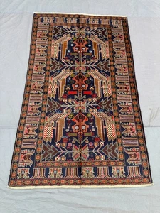 Vintage Afghan Teppich 3'11x6'5 Handgeknüpft Wolle Selten Tribal Orientteppich - Bild 1 von 12