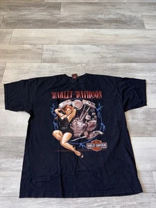 Camicia Vintage Y2K Harley Davidson Big Logo South Lake Tahoe Uomo XL Nera - Foto 1 di 10