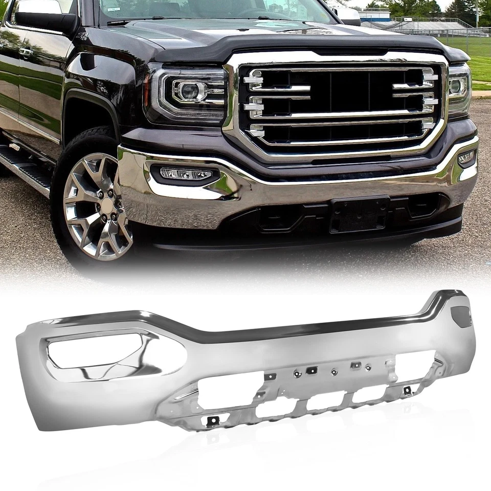 Chrome Front Bumper Face Bar For GMC Sierra 1500 2016-2018 W/O Sensor Hole SPLIT - Imagem 1 de 4