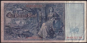 Germany 100 Mark 1910 Vintage Old Paper Money Banknote Currency Note Pick 42 F - Picture 1 of 2