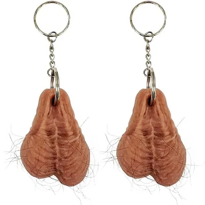 2 pack Funny Design Hairy Balls Keychain Rubber Keyring Creative Bag Keychain - Image 1 of 4