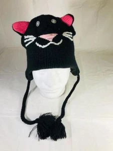 Youth Winter Knit Kitty Cat Hat 100% Acrylic Black - Picture 1 of 2