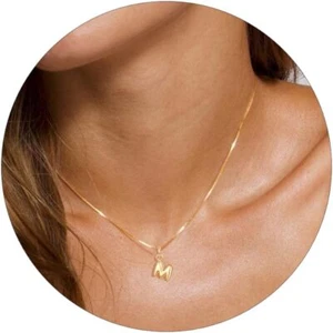 Gold Initial Necklaces for Women Girls, Dainty Gold Balloon Bubble Letter Neckla - Picture 1 of 6