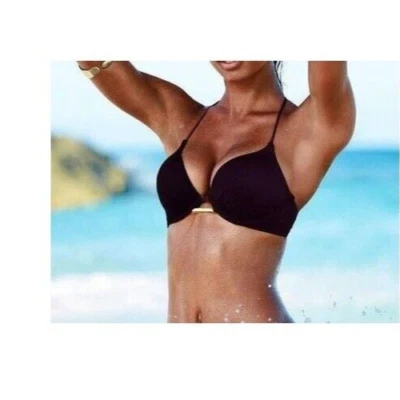 38C Victoria's Secret Swim Miraculous Bombshell Bikini Top +2 Cups Black Halter - Image 1 of 4