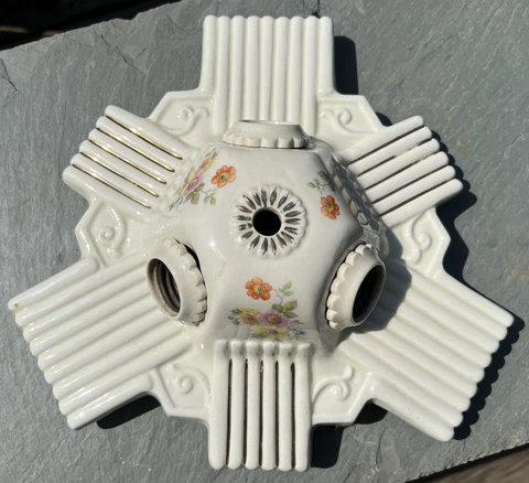 Vtg Art Deco Porcelier Porcelain 3 Bulb Floral Ceiling Flush Mount Light Fixture Cover