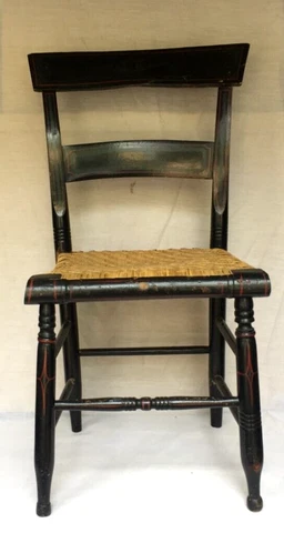ANTIQUE HITCHCOCK BLACK STENCILED SLAT BACK RUSH SEAT CHAIR Cover