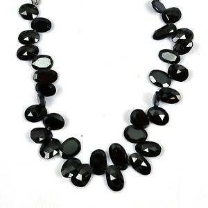 9 Inch Strand 8X11-9X16MM Natural Black Spinal Faceted Oval Shape Gemstone Beads
