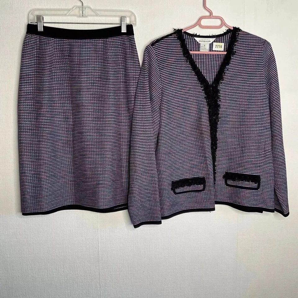 Nuevo sin etiquetas Conjunto de Traje de Tweed Misook Falda/Ablazer Flecos Carrera Cápsula Mujeres Talla S Tejido Foto 1 de 4