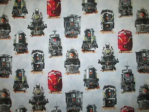 TRAINS MODEL TRAIN LOCOMOTIVE RX BLUE COTTON FABRIC FQ - Picture 1 of 8