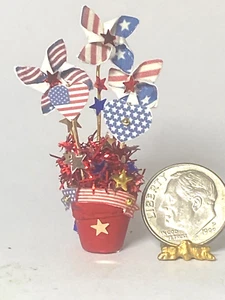 Artisan Fourth of July Pinwheel Terra Cotta Pot 1:12 Dollhouse signed '23 - Picture 1 of 15