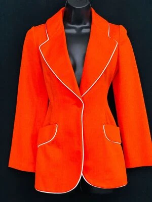 Chaqueta Vintage Años 70 Rojo Naranja, Blanco Deadstock NOS Jantzen Blazer S Foto 1 de 4