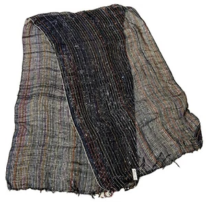 Worldly Goods schwarz mit mehrfarbigem Metallic Baumwollschal Fransen Made in Nepal - Bild 1 von 8