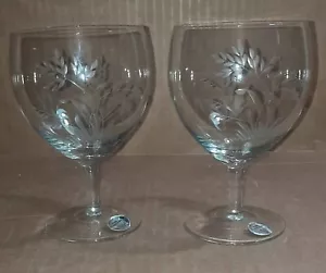 GOBLET WATER Set of 2 "Wildflowers" Cut Crystal By Fine Arts Sterling Silver Co. - Picture 1 of 7