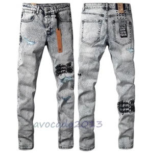 NUEVOS Pantalones de mezclilla para hombre KSUBI grises rasgados bordados de moda de calle 28-40 - Imagen 1 de 11