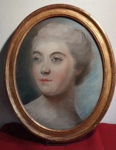 Antique French Pastel Painting Young Woman Portrait Gilt Frame Signed 19th Cent - Picture 1 of 4