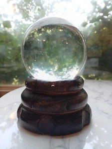 Crystal Ball Sphere Orb Globe Glass Art Paperweight 3.8" w/ Wooden Stand 2.75lbs - Picture 1 of 9