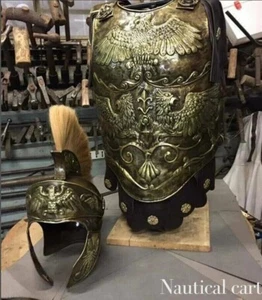 Roman Chest Armor, Reenactment Cuirass With Roman Helmet Brass Armor Costume - Picture 1 of 4