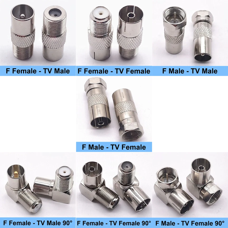 1pc F Type to TV Jack RF Coaxial Adapter PAL Antenna CATV Aerial F TV Connector - Image 1 of 1